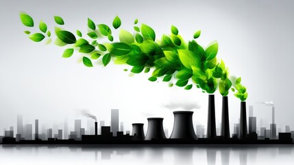 Factory Emissions Replaced With Green Leaves Symbolizing Sustainability