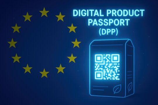 Digital Product Passport Icon with EU Stars and QR Code