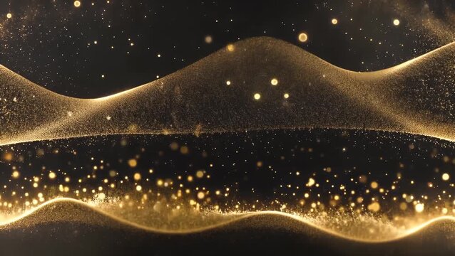 mesmerizing golden particles shimmering dust waves flicker gracefully a dark backdrop offering abstract cinematic visuals ideal logo reveals intros luxury themed 4k background animations