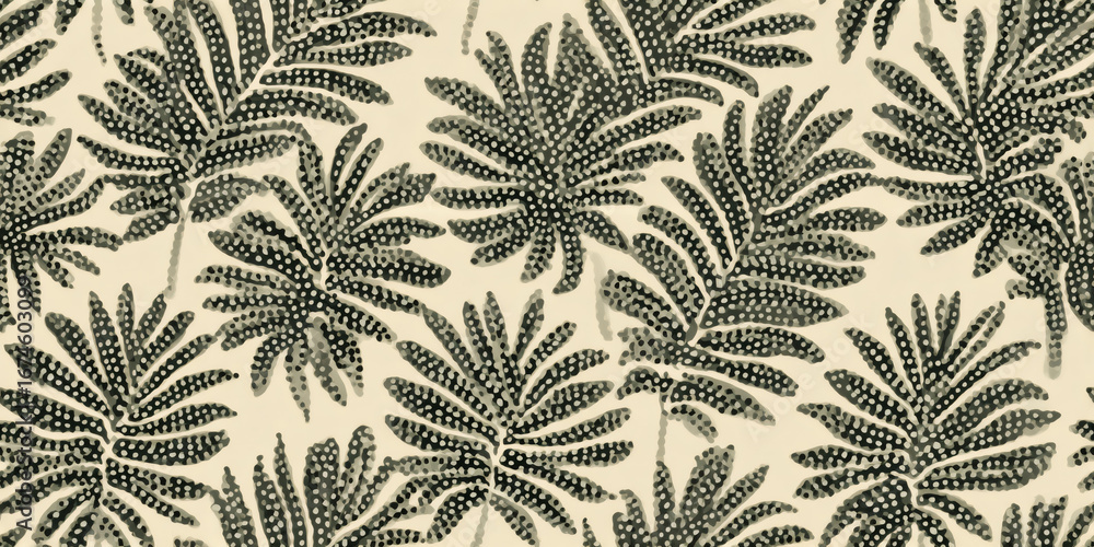 Poster abstract palm leaf pattern with textured dots on a light background. minimalist organic design for l