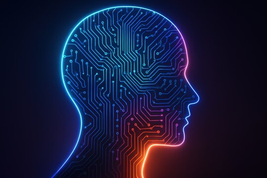 Artificial Intelligence Concept With Glowing Circuit Head