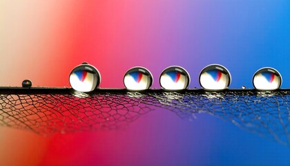 Close Up View of Flygen Droplets Arranged Over Gradient Mesh With Reflective Detail and Clarity