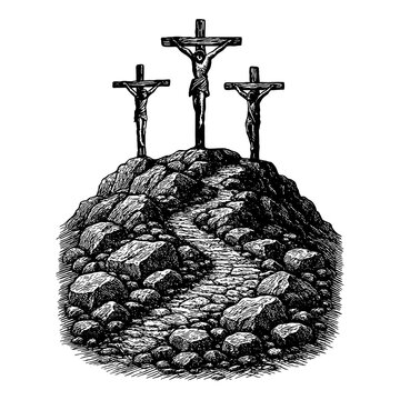 Three crosses on Golgotha. The road to the crucifixion.