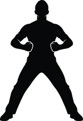Silhouette of Powerful Man Standing Strong with Fists Clenched, Wide Stance, Symbol of Strength, Confidence, and Determination
