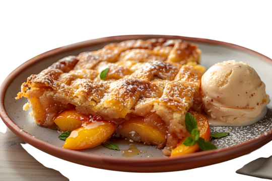 Cream Peach Served Scoop Vanilla Ice Rustic Gourmet Food Photography Isolated Transparent Background Plate Branding Social Media Poster Banner Marketing Ecommerce Web Print Copy Space Te SEO Optimized