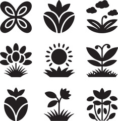 Obraz premium Abstract geometric pattern with a central circular element and flowing lines rendered in a striking silhouette style