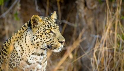 Fototapeta premium Close-up profile of a leopard in a natural habitat