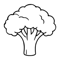 A hand-drawn vector illustration of a single broccoli floret, showcasing a bold, black outline against a white background, emphasizing its simple yet detailed design.