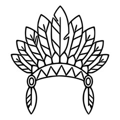 A vector illustration of a Native American headdress, meticulously detailed with bold black outlines and intricate feather patterns, showcasing a unique blend of tribal and graphic design elements.