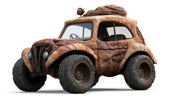 Cartoon-style prehistoric stone vehicle inspired by Flintstones design isolated on white background PNG