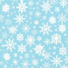 Seamless snowflake pattern with white snowflakes on light blue background