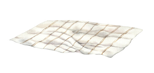 A delicate light plaid with a beige pattern in a cage. Watercolor illustration on an isolated background. Suitable for designing different posters with a picnic, for developing textile design.