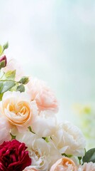 Obraz premium Delicate floral arrangement featuring a variety of blossoms in a gentle light.