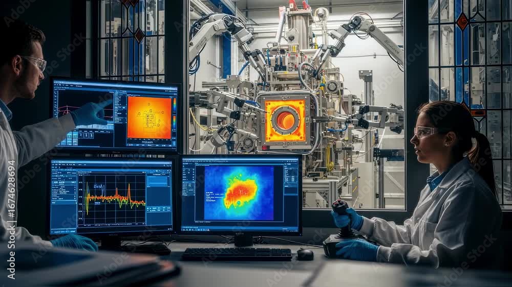 Poster fusion energy scientists utilizing remote viewing systems to study heat and tritium transport in bre