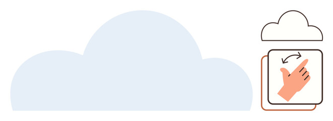 Large cloud with adjacent hand swipe icon, depicting virtual interaction, cloud storage, data transfer, and intuitive design. Ideal for cloud computing, gesture control, user experience, data
