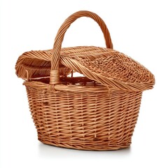 Obraz premium Oval woven picnic basket with lid open
