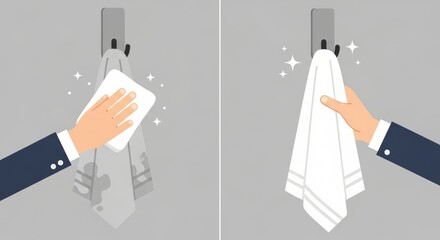 Before and After Cleaning Concept Illustration of Hand Washing a Dirty Towel Until Sparkling Clean
