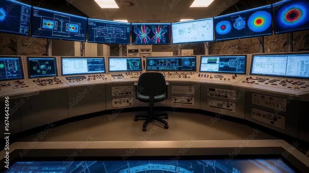Aufkleber view of precision instrumentation and control panels monitoring the status of particle accelerator m