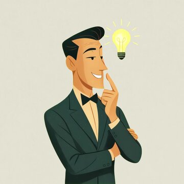 Thinking man with bright idea animation isolated asset, transparent 4K video, alpha channel, ProRes 4444