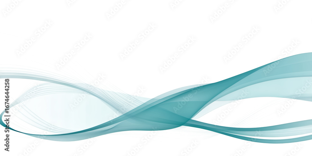 Poster abstract flowing turquoise and white light streaks creating a dynamic wave effect isolated on transp