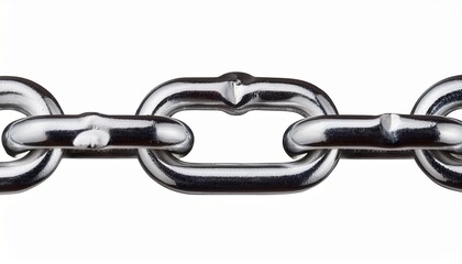 close up of a single metallic silver chain link connected to another link isolated on transparent background