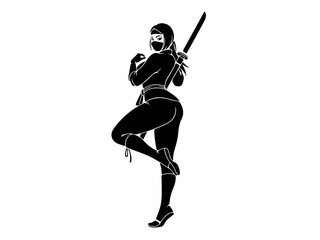 Kunoichi Ninja in back pose silhouette illustration © Ninjackz