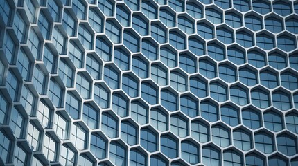 Modern building facade with repeating hexagonal window structures