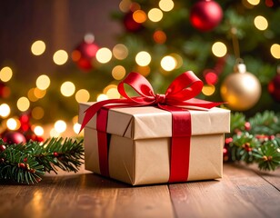 Christmas gift box with festive background