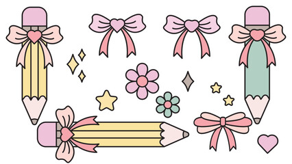 Coquette pencil bow clipart set, Cute teacher pencil, Teacher Appreciation, Back to school drawing