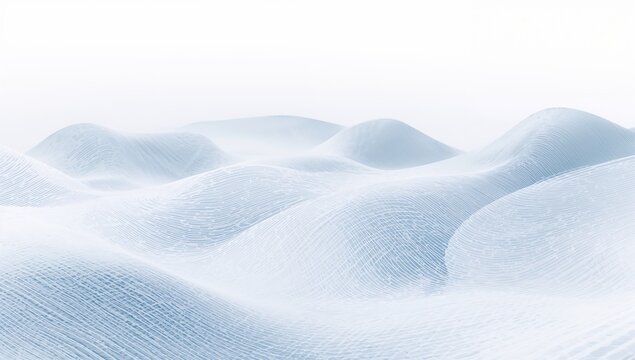 Undulating wireframe mesh hills flowing across abstract digital landscape, pale blue grid pattern