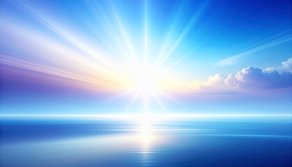 Radiant celestial sunrise over tranquil seascape with vibrant colors and beaming light