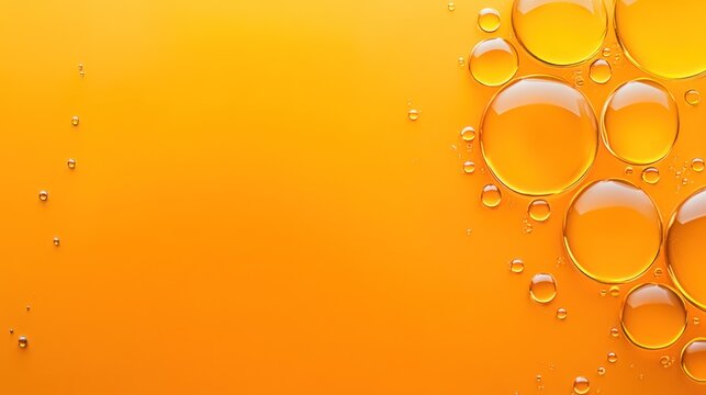 Abstract golden oil bubbles on orange background