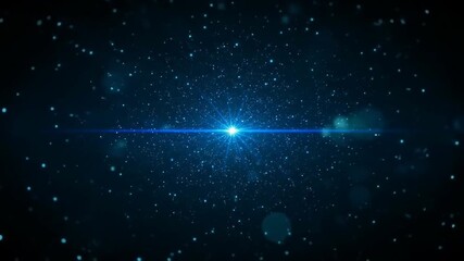 Dynamic Journey Through a Futuristic Starfield with a Bright Blue Lens Flare and Glowing Particles. - Powered by Adobe