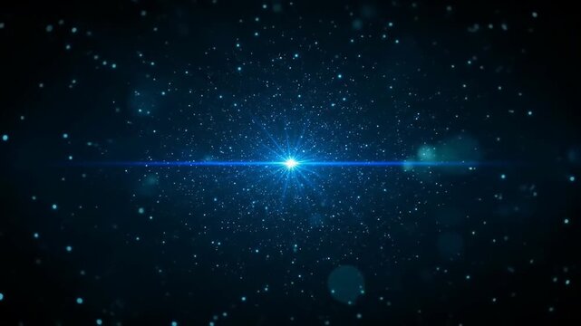 Dynamic Journey Through a Futuristic Starfield with a Bright Blue Lens Flare and Glowing Particles. - Powered by Adobe