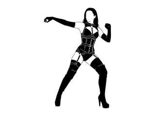 Female in BDSM outfit in high heels Ready pose cosplay