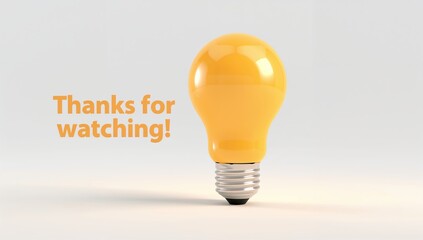 Yellow light bulb on white background with text "Thanks for watching!" in orange font