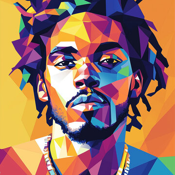 WPAP portrait of a man with beard and dreadlocks