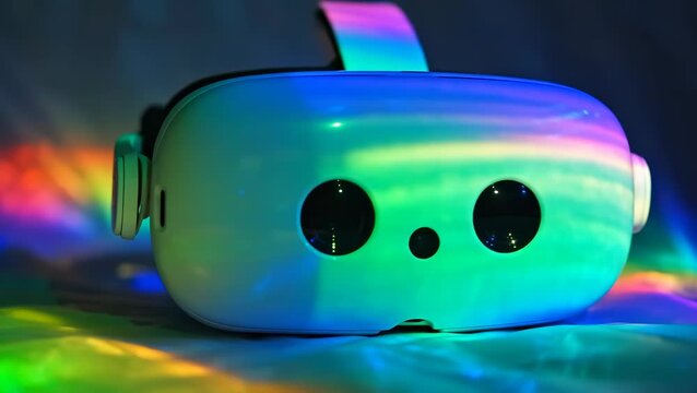 Futuristic VR Headset with Colorful Neon Lights Display Technology