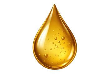 Golden oil drop with bubbles on transparent background