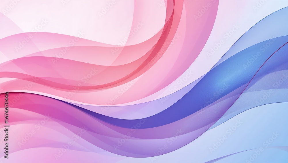 Poster abstract pink and blue gradient waves with smooth flowing curves and soft pastel tones, creating a m