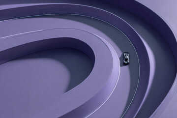 Obraz premium Abstract 3D spiral staircase with a small black figure, modern digital art and minimalist architectural visualization 