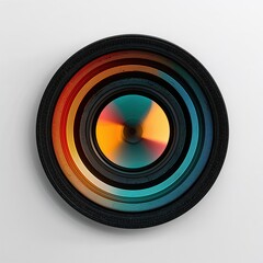 Abstract circular design with vibrant gradient colors and concentric patterns on a white background