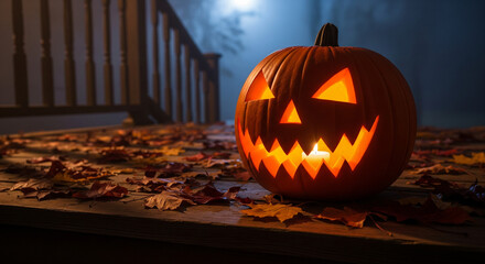 Obraz premium Halloween pumpkin lantern glowing at night