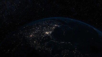 Earth from Space at Night Showing Urban Lights over Eastern North America