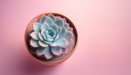pastel succulent in gradient pot on pink background
