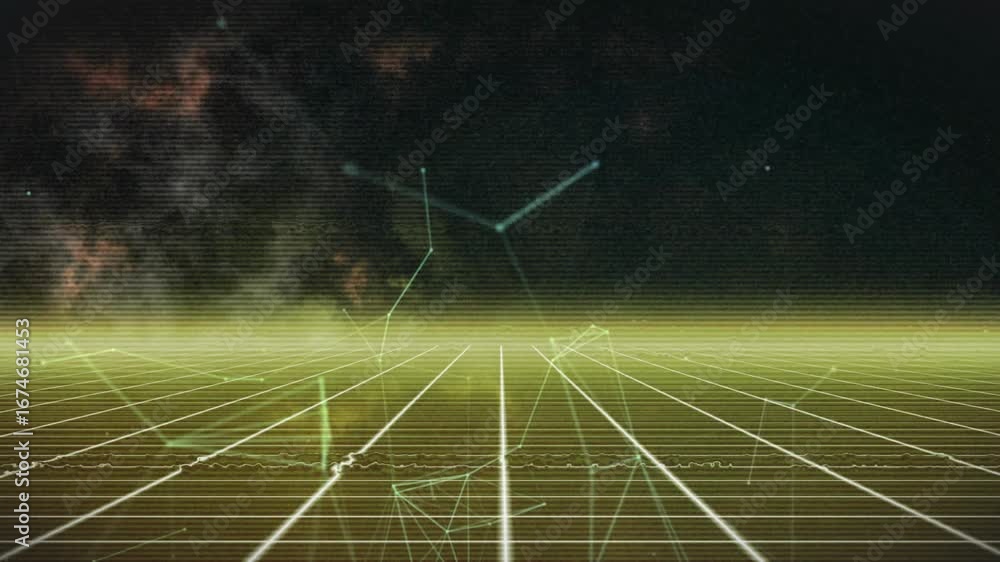 Aufkleber horizon glow pulsing sparking grid lines forming rotating wireframe shapes showing network growth