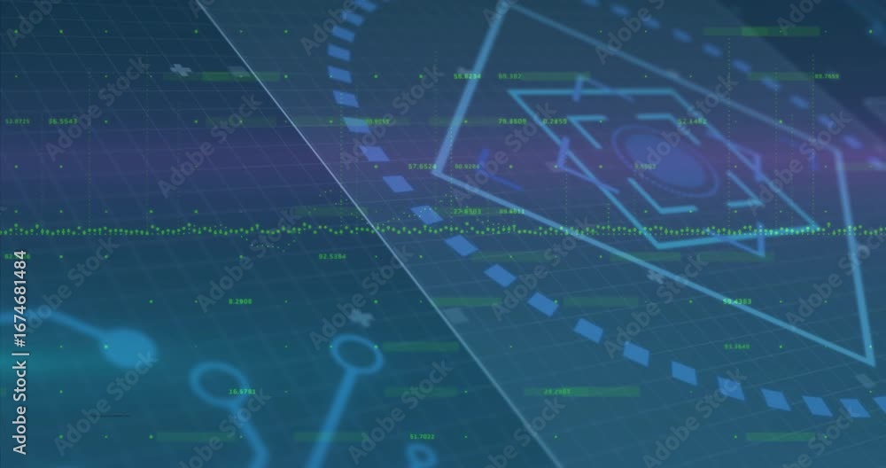 Aufkleber magenta scanning beam sweeping across blue grid causing hexagon and ring glowing during data scan