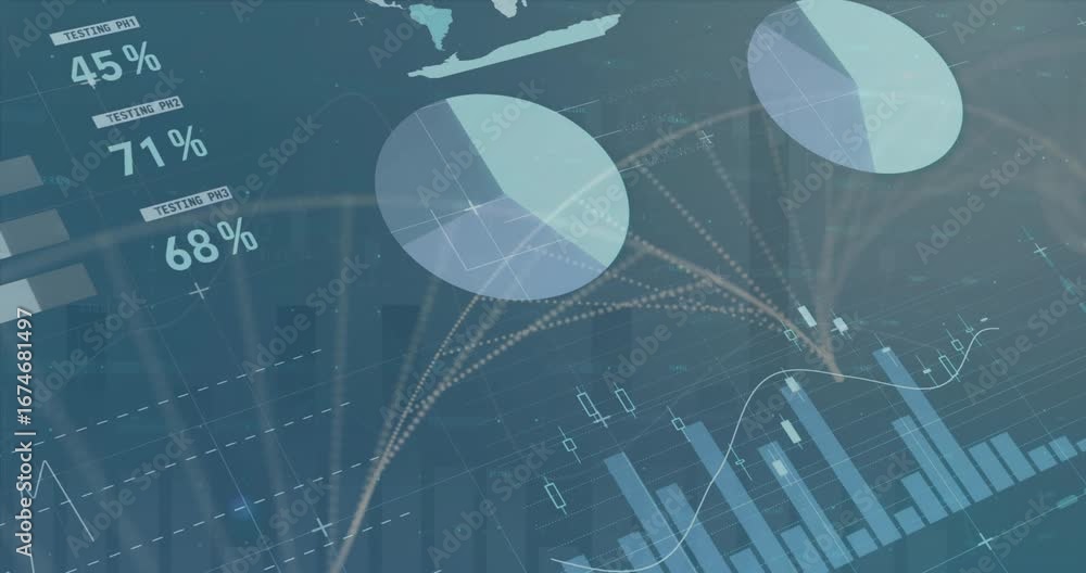 Aufkleber when data loads, panel sliding, gauges adjusting, charts connecting via arcs showing metrics