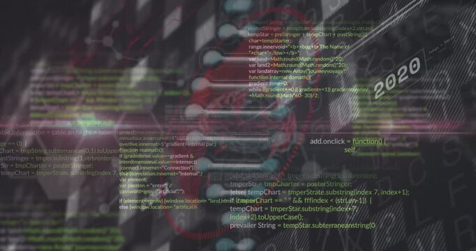 Upon loading DNA helix spinning code shifting network pulsing years fading to visualize progression