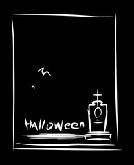 halloween card drawn sloppily with a brush in a flat style. black and white drawing holiday october